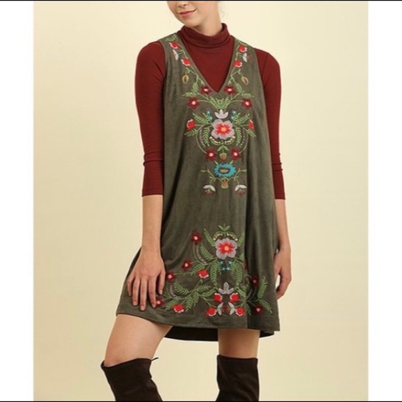 UMGEE *NWT Boho Brown Ultrasuede Embroidered Dress - Picture 6 of 6